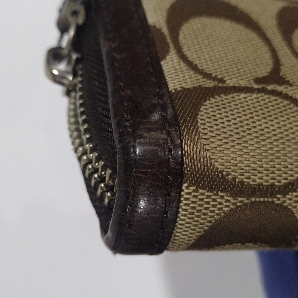 Coach Brown Canvas & Leather Trim Long Wallet – Round Zipper, Signature Logo - Picture 5 of 14